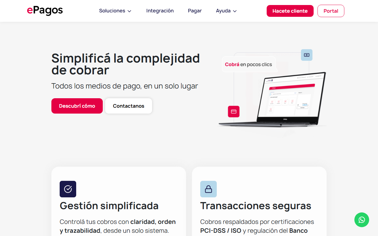 Página pública de ePagos y su plataforma de cobros
